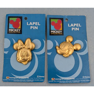 Disney Mickey Mouse & Minnie Mouse Brooch Lapel Pin Set Gold Tone by Monogram